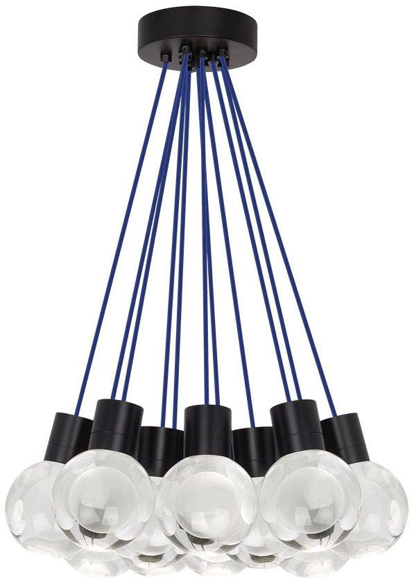 Visual Comfort Modern Collection 700TDMINAP11CUB-LED930 Sean Lavin Mina 11 LED 5 Inch Black Pendant 3000K Laser-Etched Crystal Blue Cord