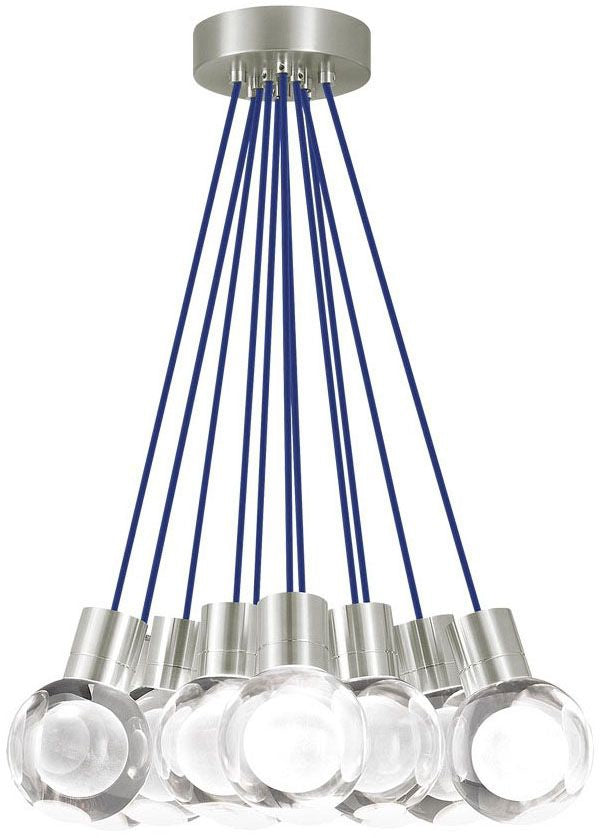 Visual Comfort Modern Collection 700TDMINAP11CUS-LED930 Sean Lavin Mina 11 LED 5 Inch Satin Nickel Pendant 3000K Laser-Etched Crystal Blue Cord