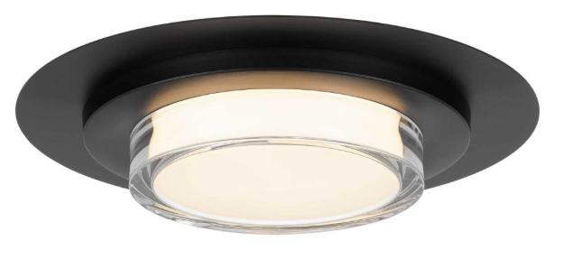Alteck Lighting AFM0013-3CCT-W-BK Plate 16 inch LED Flush Mount with Clear Thick Wall Acrylic-Frosted Inside, Sand Black Finish