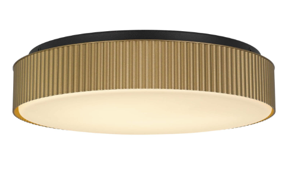 Alteck Lighting AFM0065-5CCT-W-BK/PB Channel 13 inch LED Flush Mount with Etched White Opal Glass, Multi-Color Temperature, Sand Black-Painted Brass