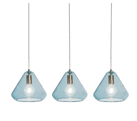 AFX Lighting AGP10MBSNAQLNR3 Armitage 3 Light 41" Wide Linear Pendant with Aqua Glass Shades, Blue Finish