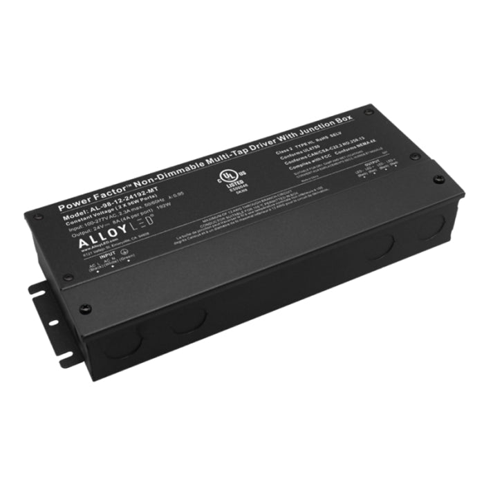 Alloy LED AL-98-12-24192-MT-7 PowerFactor Multi-Tap Non-Dimmable Driver - UL Listed NEMA 4X Junction Box - 24V - 2 x 96W Ports - Pack of 7