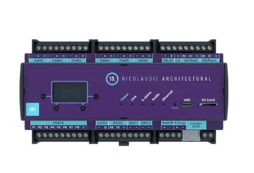 American Lighting AML-DMX-N-DINADR1 Nicolaudie 3072 Channel Lighting Controller with Cloud, USB, Ethernet, DALI & Audio Support, 2000 Scenes, 20 Zones, DIN Rail with 12V Power Adapter