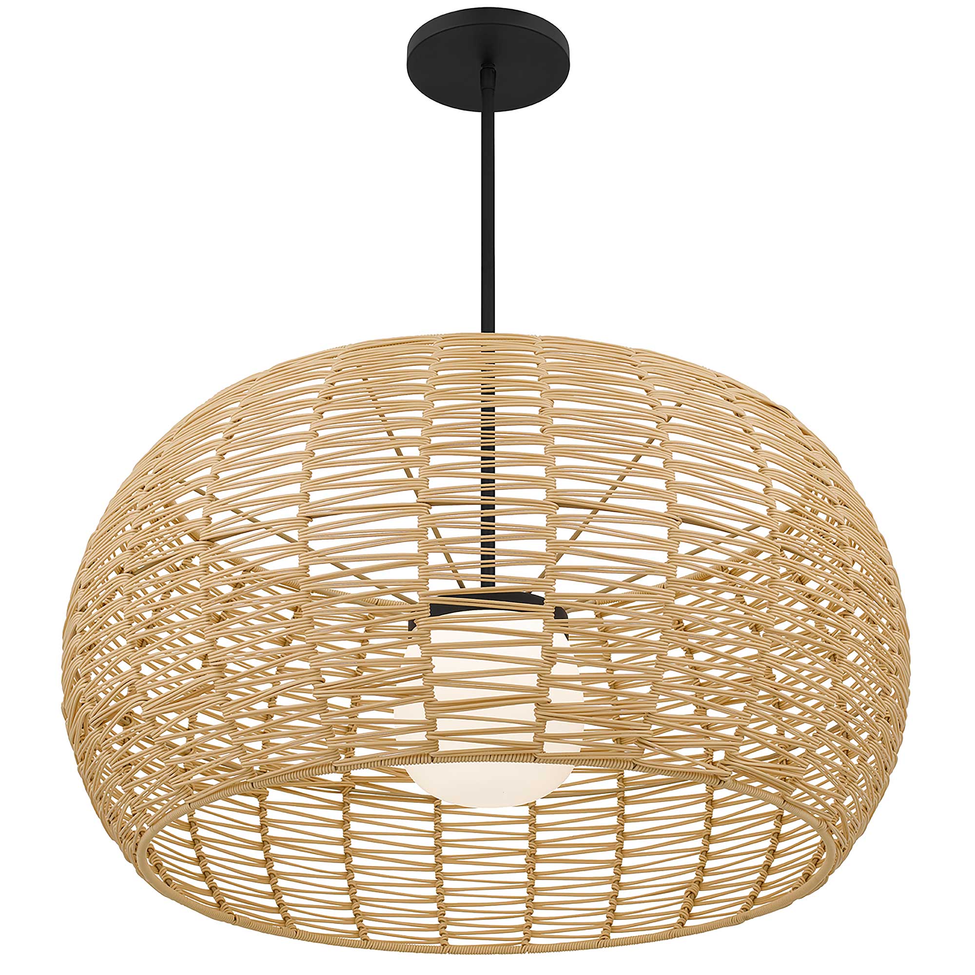 Alteck lighting AP0152-5CCT-W-BK 32" Aruba LED Pendant Light Contemporary Rattan Hanging Fixture - Finish: Sand Black Natural