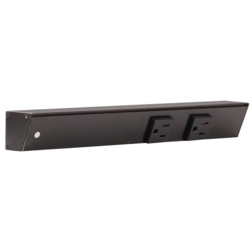 Task Lighting APT12-2B-P-BK-L 12" Slim Profile Angled Power Strip, Left Wire Entry, 2-Single Black Receptacles, Black Finish