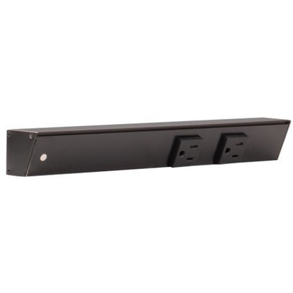 Task Lighting APT12-2B-P-BK-L 12" Slim Profile Angled Power Strip, Left Wire Entry, 2-Single Black Receptacles, Black Finish