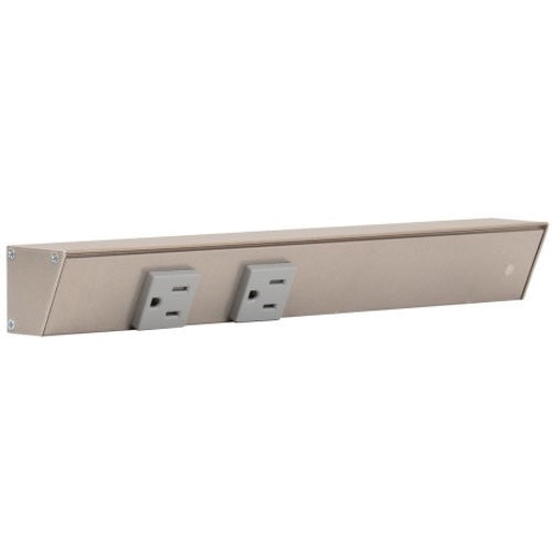Task Lighting APT12-2G-P-SN-R 12" Slim Profile Angled Power Strip, Right Wire Entry, 2-Single Gray Receptacles, Satin Nickel Finish