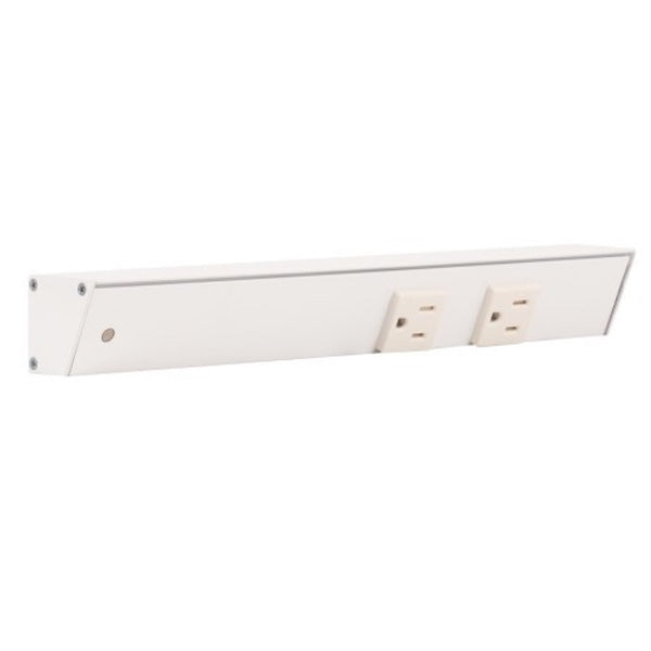 Task Lighting APT12-2W-P-WT-L 12" Slim Profile Angled Power Strip, Left Wire Entry, 2-Single White Receptacles, White Finish