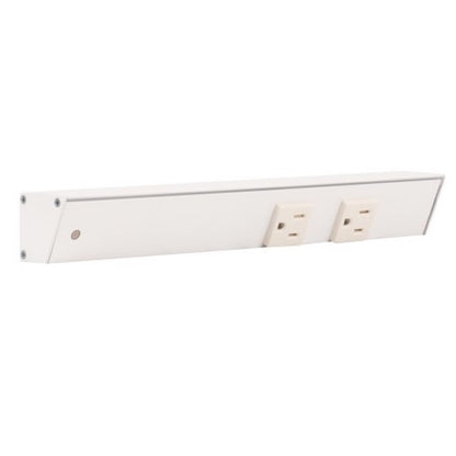 Task Lighting APT12-2W-P-WT-L 12" Slim Profile Angled Power Strip, Left Wire Entry, 2-Single White Receptacles, White Finish