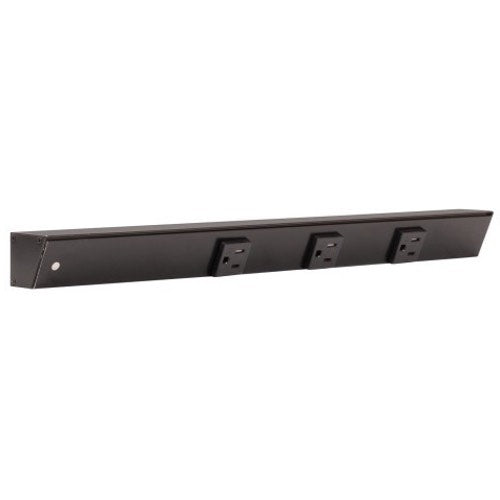 Task Lighting APT18-3B-P-BK-L 18" Slim Profile Angled Power Strip, Left Wire Entry, 3-Single Black Receptacles, Black Finish