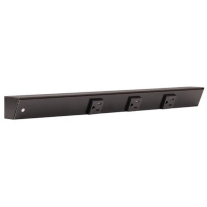 Task Lighting APT18-3B-P-BK-L 18" Slim Profile Angled Power Strip, Left Wire Entry, 3-Single Black Receptacles, Black Finish