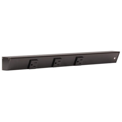 Task Lighting APT18-3B-P-BK-R 18" Slim Profile Angled Power Strip, Right Wire Entry, 3-Single Black Receptacles, Black Finish