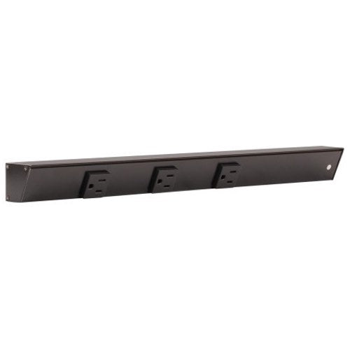 Task Lighting APT18-3B-P-BK-R 18" Slim Profile Angled Power Strip, Right Wire Entry, 3-Single Black Receptacles, Black Finish