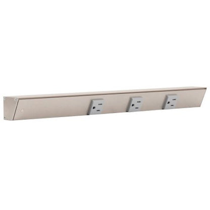 Task Lighting APT18-3G-P-SN-L 18" Slim Profile Angled Power Strip, Left Wire Entry, 3-Single Gray Receptacles, Satin Nickel Finish
