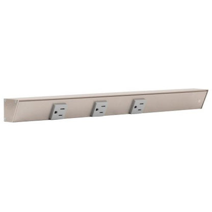 Task Lighting APT18-3G-P-SN-R 18" Slim Profile Angled Power Strip, Right Wire Entry, 3-Single Gray Receptacles, Satin Nickel Finish