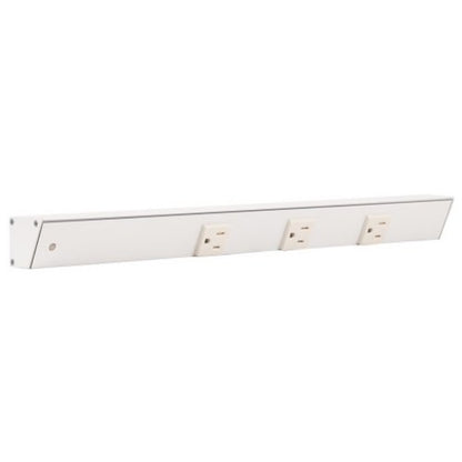 Task Lighting APT18-3W-P-WT-L 18" Slim Profile Angled Power Strip, Left Wire Entry, 3-Single White Receptacles, White Finish