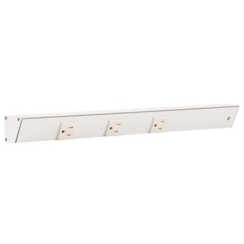 Task Lighting APT18-3W-P-WT-R 18" Slim Profile Angled Power Strip, Right Wire Entry, 3-Single White Receptacles, White Finish
