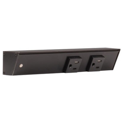 Task Lighting APT9-2B-P-BK-L 9" Slim Profile Angled Power Strip, Left Wire Entry, 2-Single Black Receptacles, Black Finish