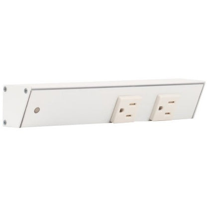 Task Lighting APT9-2W-P-WT-L 9" Slim Profile Angled Power Strip, Left Wire Entry, 2-Single White Receptacles, White Finish