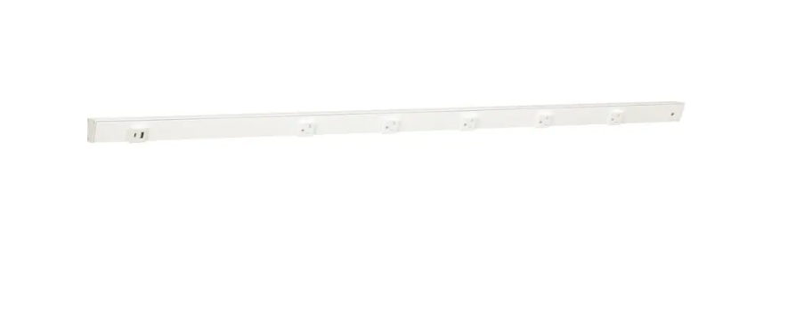 Task Lighting APTUL48-6WWT 48" Slim Angled Power Strip - Right Wire Entry - 5 White Receptacles - Left Side USB-A/C - 120V - White Finish