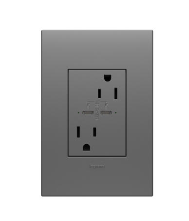 Legrand ARTRUSB15PD30M4 Adorne 30W USB Type-C Outlet, 15A Tamper-Resistant Plus-Size Receptacle, Magnesium Finish