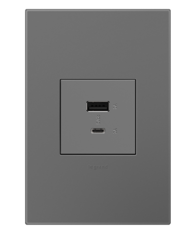 Legrand ARUSB2AC6M4 Adorne 15W USB Type A/C Outlet, Magnesium Finish, Built-In USB Charging Receptacle