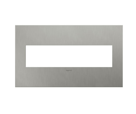 Legrand AWC4GBS4 Adorne 4-Gang Screwless Wall Plate, Brushed Stainless Steel Finish