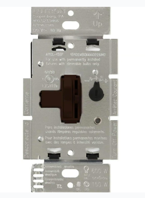 Lutron AYCL-153PH-BR Ariadni LED+ Dimmer Switch – 150W LED, Single Pole/3-Way, No Neutral Required, 120V, Brown Finish