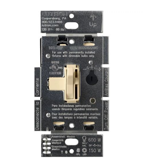Lutron AYCL-153PH-IV Ariadni LED+ Dimmer Switch – 150W LED, Single Pole/3-Way, No Neutral Required, 120V, lvory Finish