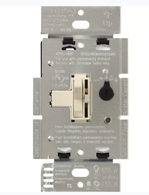 Lutron AYCL-153PH-LA Ariadni LED+ Dimmer Switch – 150W LED, Single Pole/3-Way, No Neutral Required, 120V, Almond Finish