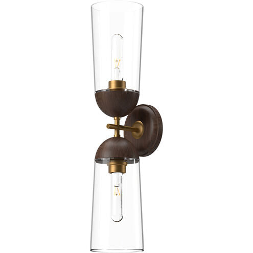 Alora Mood WV542226AGWT Emil 2 Light 5 inch Aged Gold and Walnut Bath Vanity Light Wall Light