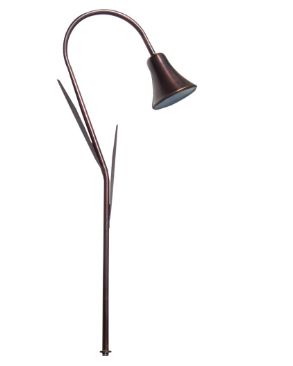 Dabmar Lighting LV215L-L3-64K-ABZ Brass Horn G4 LED Path Light with Leaf, Voltage 12V, Wattage 3W, Color Temperature 6400k, Antique Bronze Finish