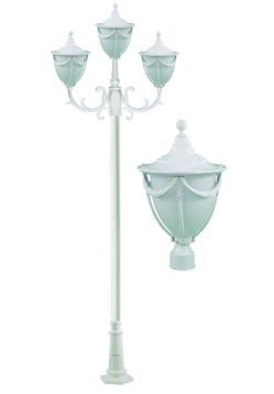 Dabmar Lighting GM4803-L18-RGBW-W Cast Aluminum 3 Post Top Fixture Pole + Base E26 3X LED, Voltage 86V-265V, Multi-Color Temperature, White Finish