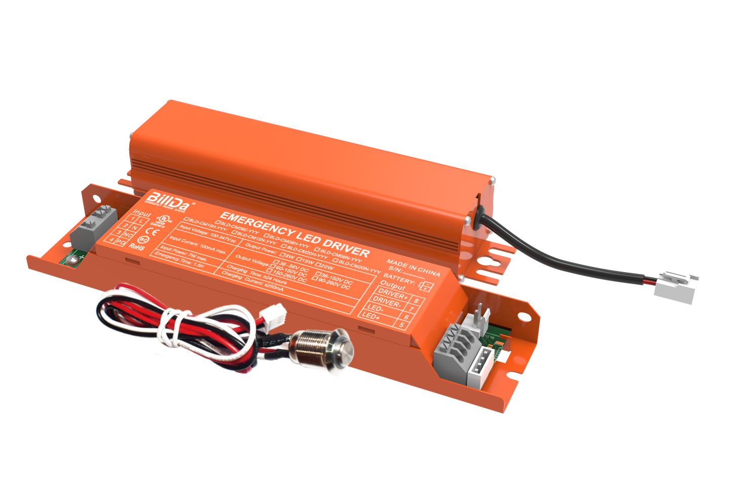 Eiko BLD-CM08E-YYY Emergency Battery - Internal - 8W - 100-347V - 36-56VDC - Dimmable - IP65 - Damp Location - UL Listed