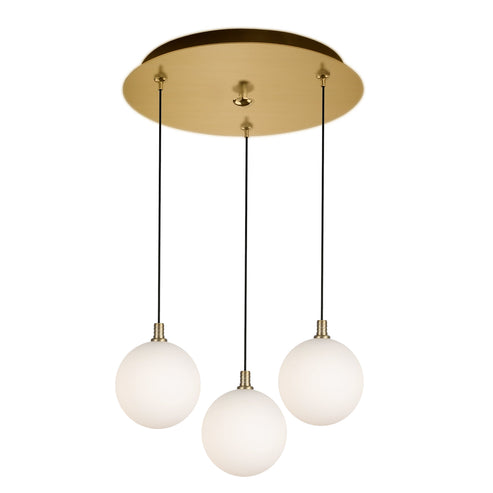 Kuzco Lighting MP3106BGOP-03 Bolla 6-in 3 Head Multi Pendant Ceiling Light - CCT: 3000K - Finish: Brushed Gold/Opal Glass