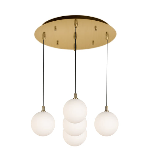 Kuzco Lighting MP3106BGOP-05 Bolla 6-in 5 Head Multi Pendant Ceiling Light - CCT: 3000K - Finish: Brushed Gold/Opal Glass