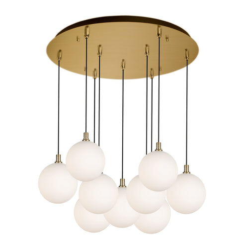 Kuzco Lighting MP3106BGOP-09 Bolla 6-in 9 Head Multi Pendant Ceiling Light - CCT: 3000K - Finish: Brushed Gold/Opal Glass