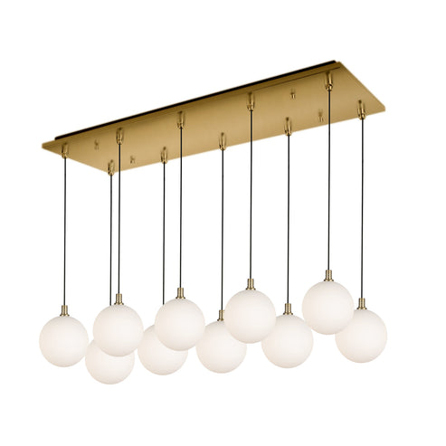 Kuzco Lighting MP3106BGOP-10 Bolla 6-in 10 Head Multi Pendant Ceiling Light - CCT: 3000K - Finish: Brushed Gold/Opal Glass