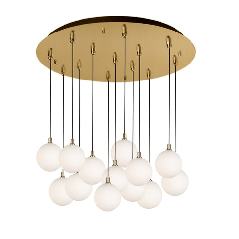 Kuzco Lighting MP3106BGOP-13 Bolla 6-in 13 Head Multi Pendant Ceiling Light - CCT: 3000K - Finish: Brushed Gold/Opal Glass