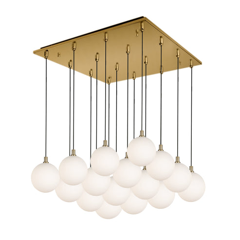Kuzco Lighting MP3106BGOP-16 Bolla 6-in 16 Head Multi Pendant Ceiling Light - CCT: 3000K - Finish: Brushed Gold/Opal Glass