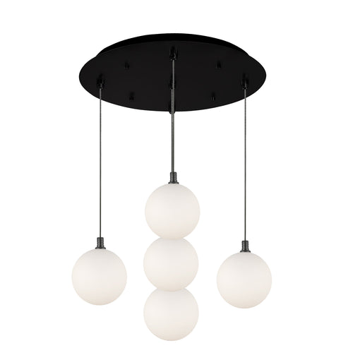 Kuzco Lighting MP3106BKOP-05 Bolla 6-in 5 Head Multi Pendant Ceiling Light - CCT: 3000K - Finish: Black/Opal Glass