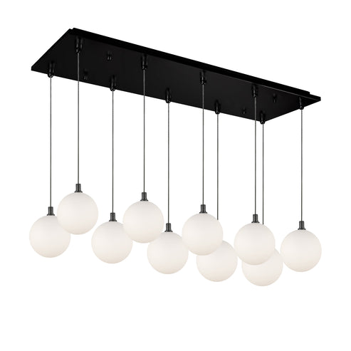 Kuzco Lighting MP3106BKOP-10 Bolla 6-in 10 Head Multi Pendant Ceiling Light - CCT: 3000K - Finish: Black/Opal Glass