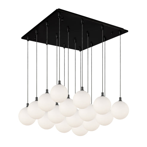 Kuzco Lighting MP3106BKOP-16 Bolla 6-in 16 Head Multi Pendant Ceiling Light - CCT: 3000K - Finish: Black/Opal Glass