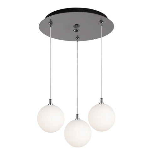 Kuzco Lighting MP3106CHOP-03 Bolla 6-in 3 Head Multi Pendant Ceiling Light - CCT: 3000K - Finish: Chrome/Opal Glass