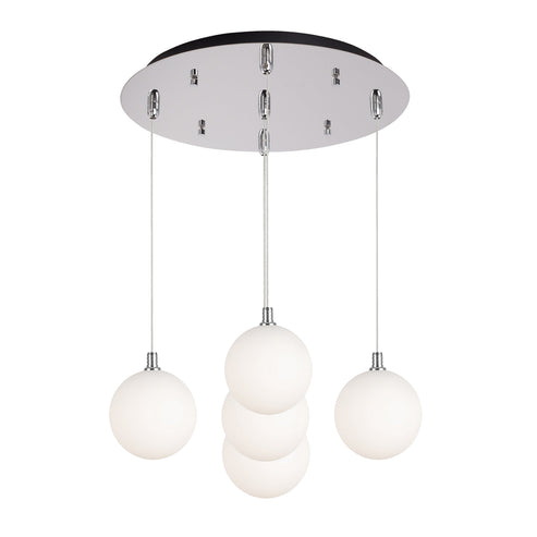 Kuzco Lighting MP3106CHOP-05 Bolla 6-in 5 Head Multi Pendant Ceiling Light - CCT: 3000K - Finish: Chrome/Opal Glass