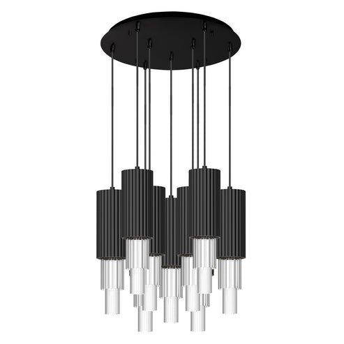 Alora Mood MP502204MBCR-09 Bordeaux 4-in 9 Head Multi Pendant Ceiling Light - CCT: 3000k - Finish: Matte Black/Clear Glass