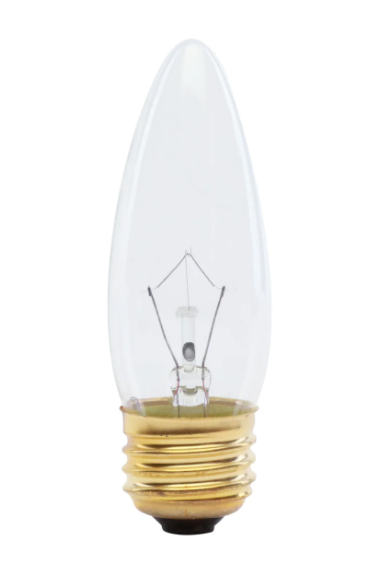 Feit Electric BP25ETC Medium Base Clear Torpedo Tip Incandescent Light Bulb, Color Temperature 2700K, Wattage 25W, Voltage 120V