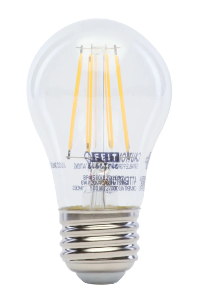 Feit Electric BPA1560/827/LED/2 60W Replacement A15 Dimmable Soft White Glass Filament Color Temperature 2700K, Wattage 6W, Voltage 120V Pack 2
