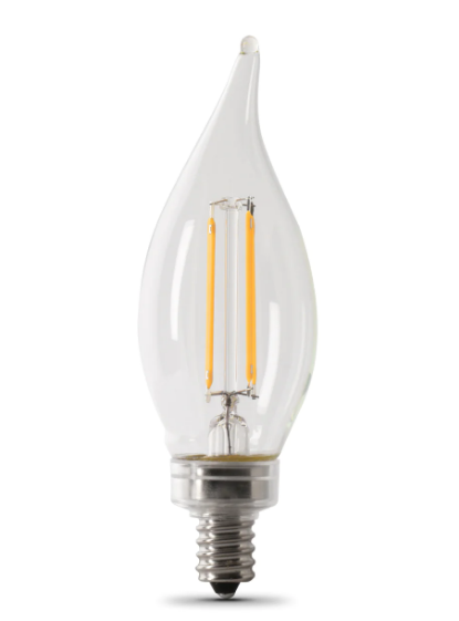 Feit Electric BPCFC100927CAFIL/2 100W Replacement Flame Tip Soft White Filament LED Light Bulb, Color Temperature 2700K, Wattage 10W, Voltage 120V - 2 Pack