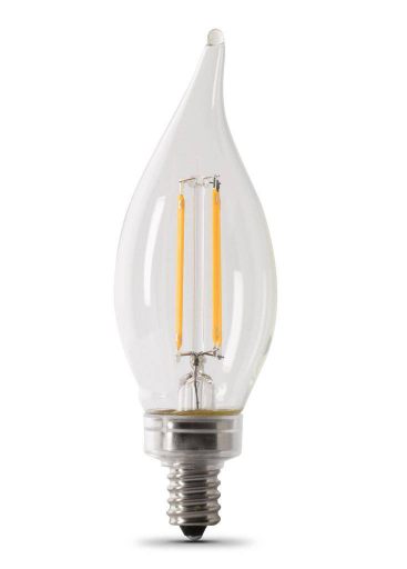 Feit Electric BPCFC60927CAFIL2RP/6 60-Watt Equivalent BA10 E12 Candelabra Dimmable Filament CEC Clear Glass Chandelier LED Light Bulb, Soft White Color Temperature 2700K, Wattage 5.5W, Voltage 120V Pack 6